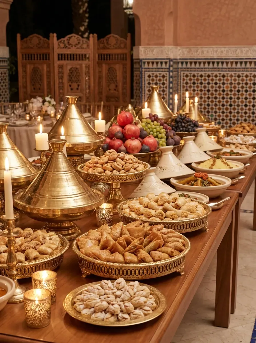 Table D'Or Moroccan buffet display with abundant styled dishes