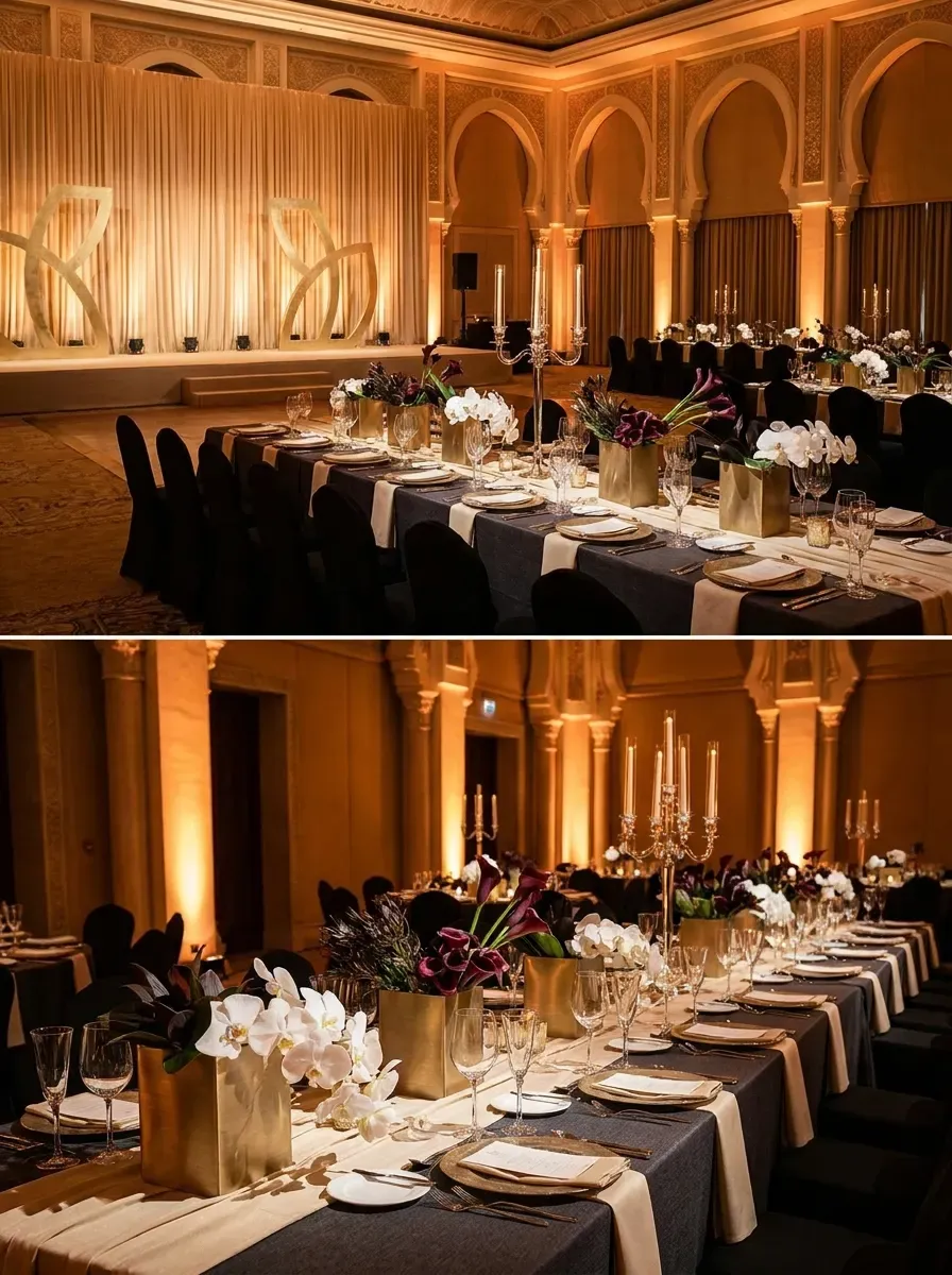 Table D'Or festive party setup with decorative styling and celebration details