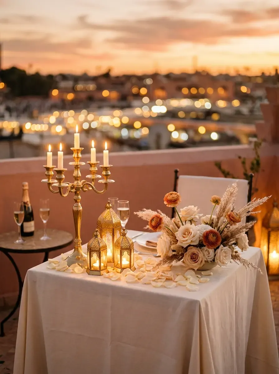 Table D'Or romantic dinner setup with candles and intimate styling