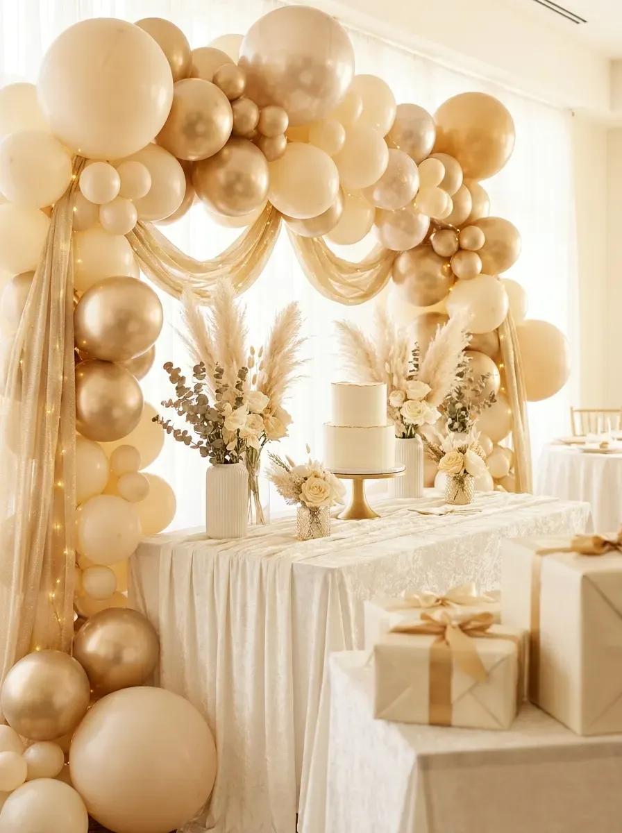 Table D'Or wedding reception styling with warm ambient lighting