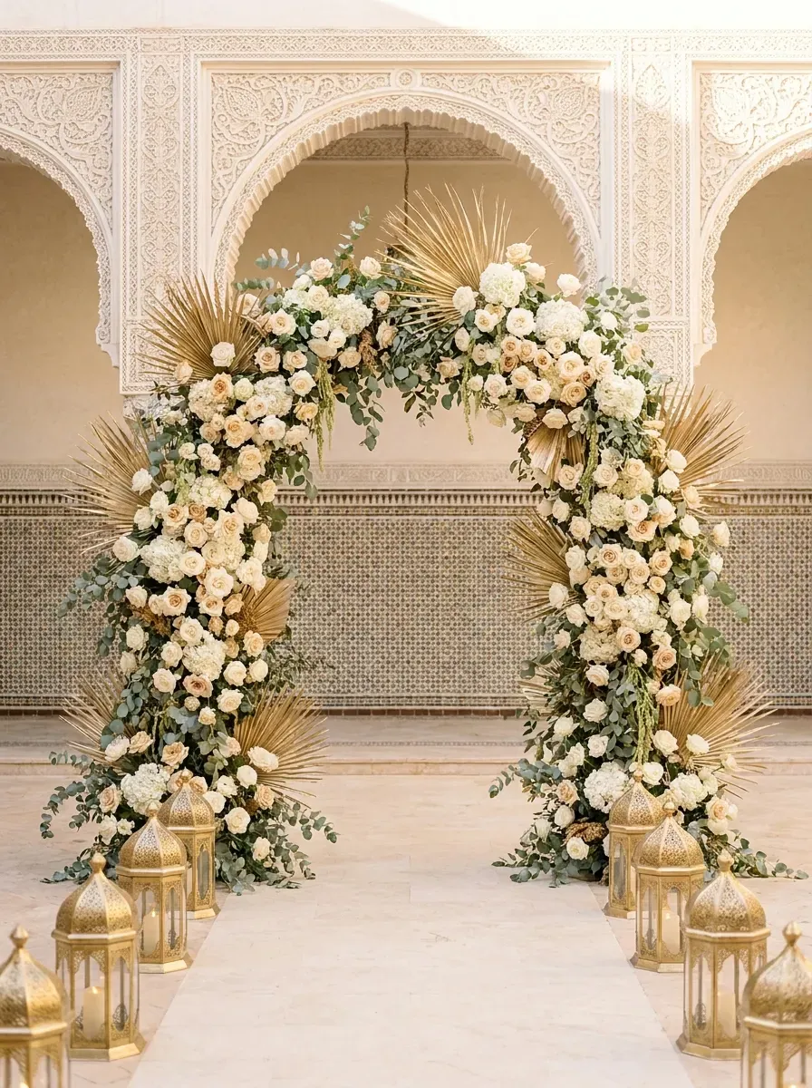 Table D'Or floral wedding stand and backdrop installation